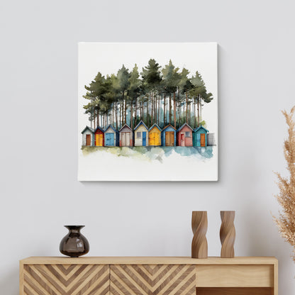 Beach Hut & Pines - Canvas Print