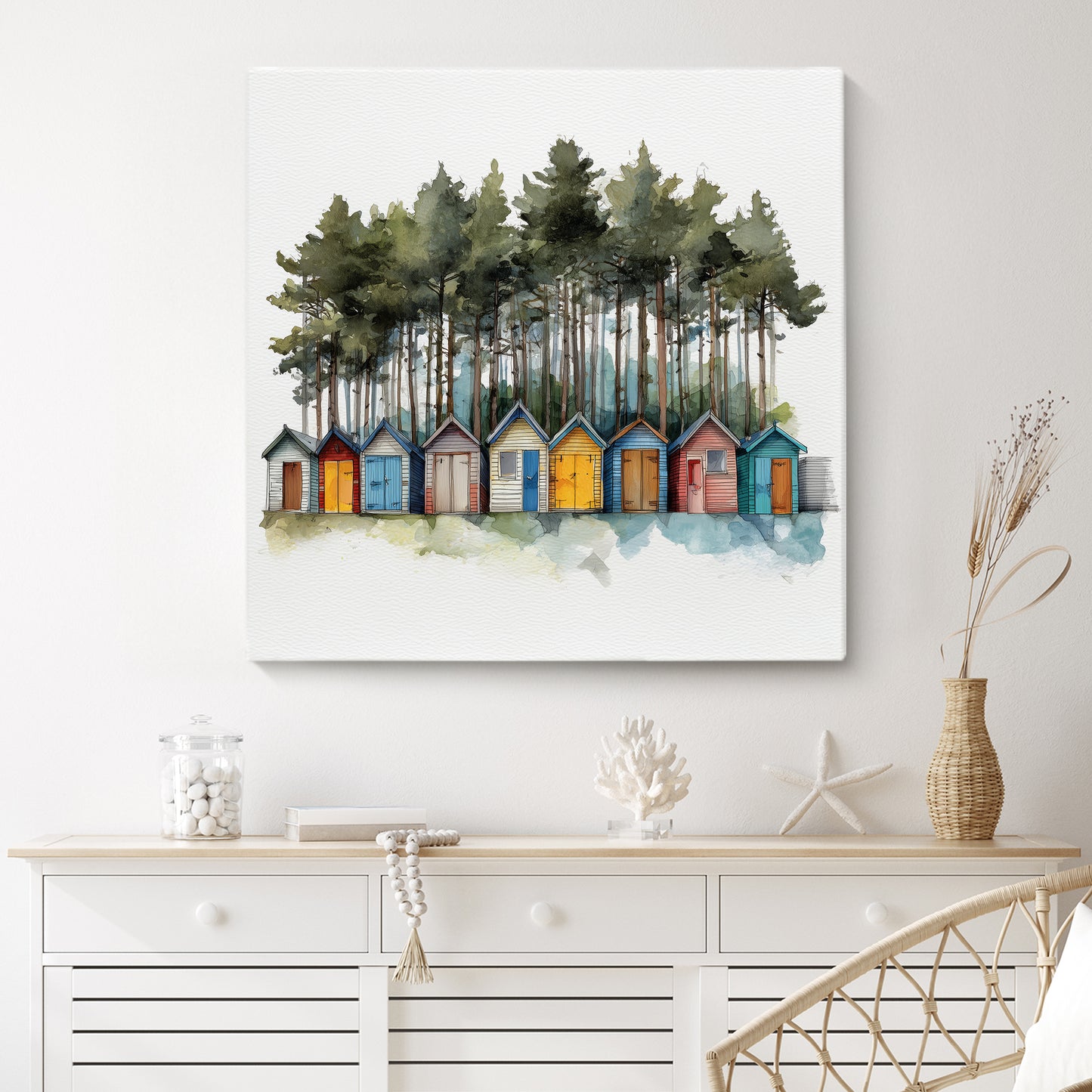 Beach Hut & Pines - Canvas Print