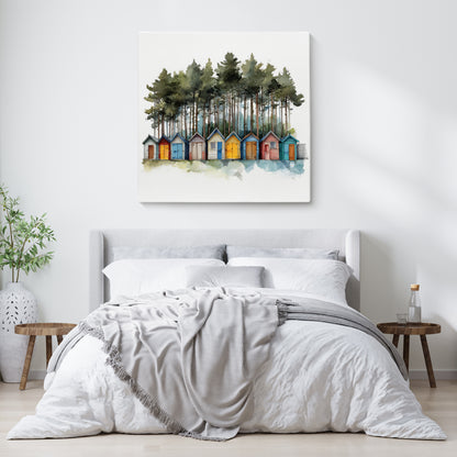 Beach Hut & Pines - Canvas Print